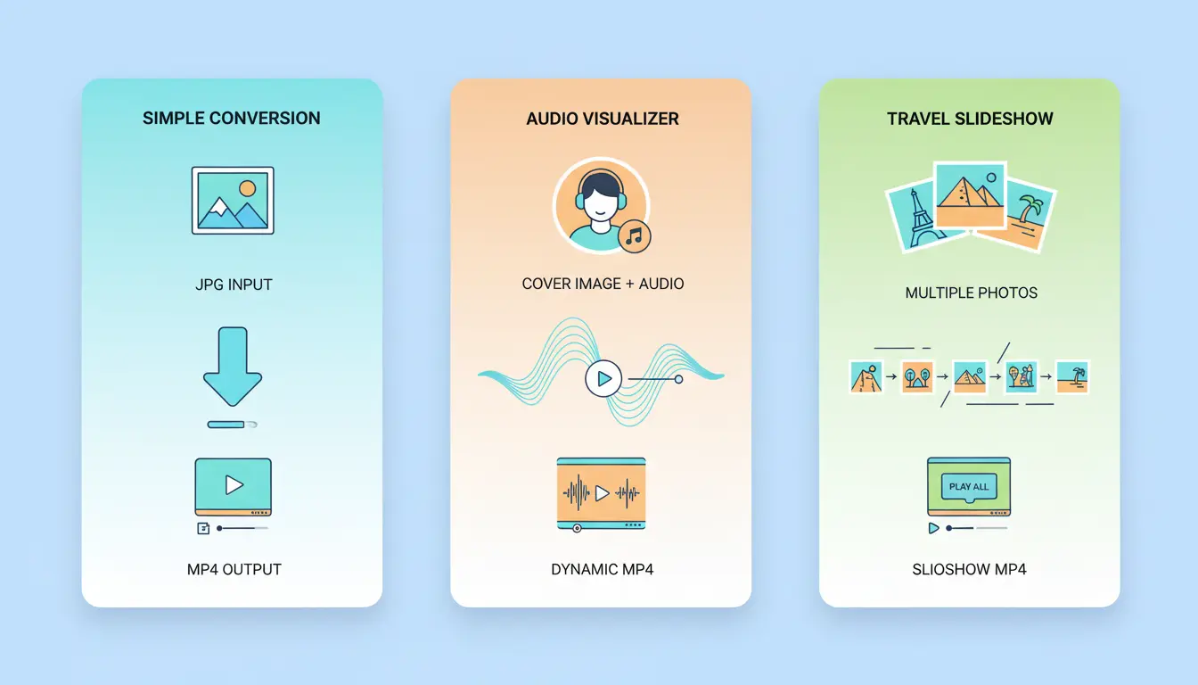 Illustrated comparison of three free browser-based image-to-video workflows