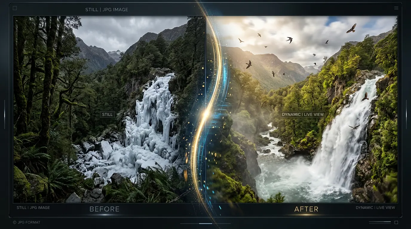 AI brings JPG to life with motion before and after comparison