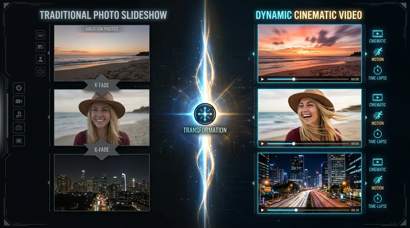 Photo slideshow versus AI cinematic sequence